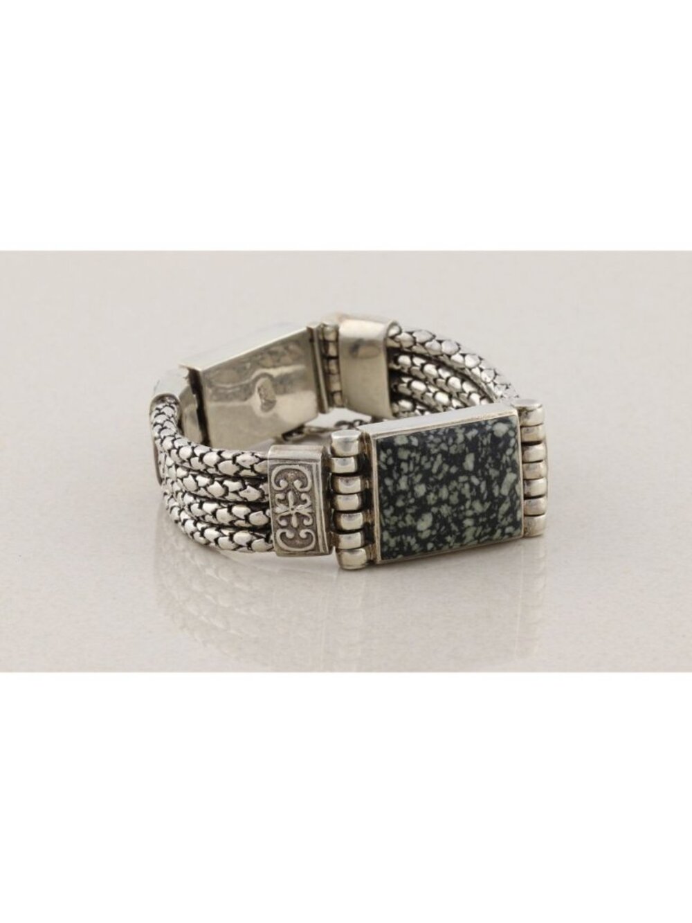 Sterling Silver Snowflake Obsidian Bracelet 6 3/4" inch